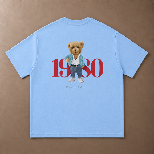 CASH28,TShirt,GraphicTee,Streetwear,Unisex,SkyBlue,Heavyweight,1980,Bear,Retro,Drop01