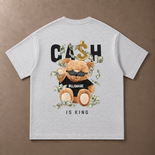 CASH28,TShirt,GraphicTee,Streetwear,Unisex,LightGrey,Heavyweight,CashIsKing,Money,Drop01