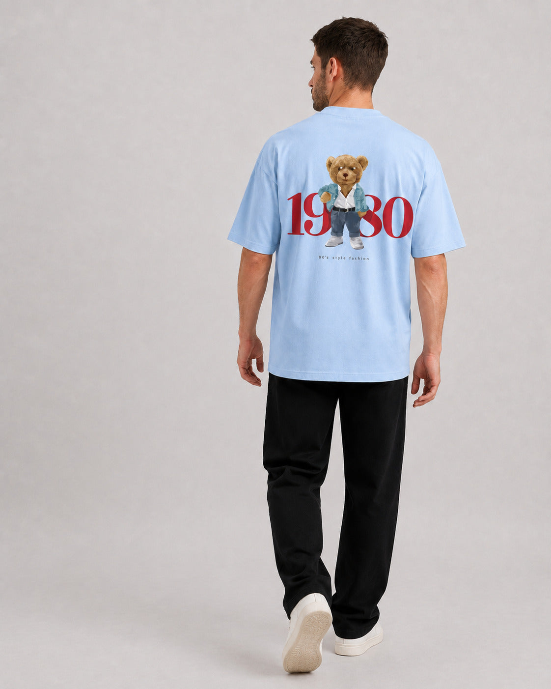 CASH28 1980 Bear T-Shirt – Sky Blue back model fit