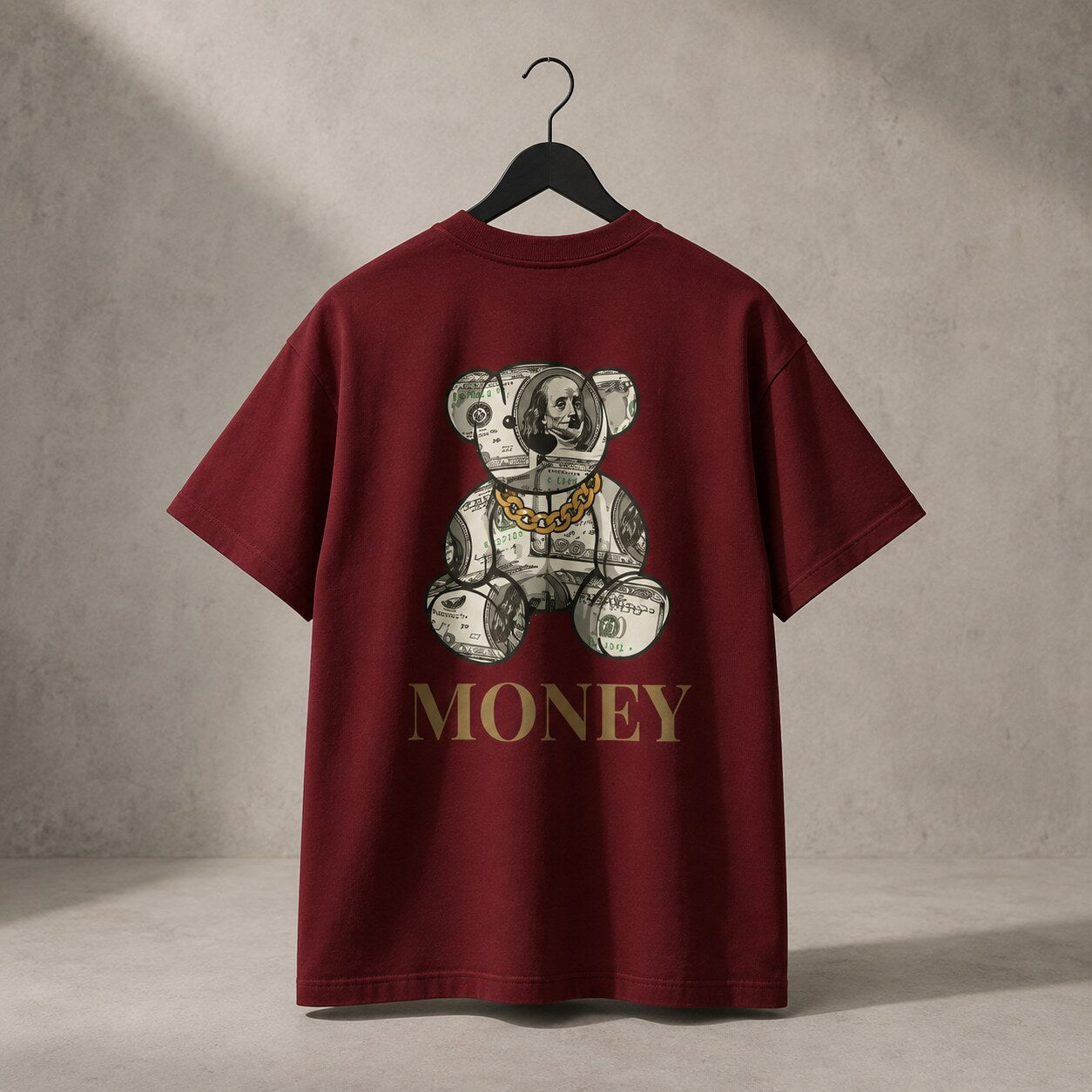 CASH28 Money Bear T-Shirt – Wine Red editorial product image