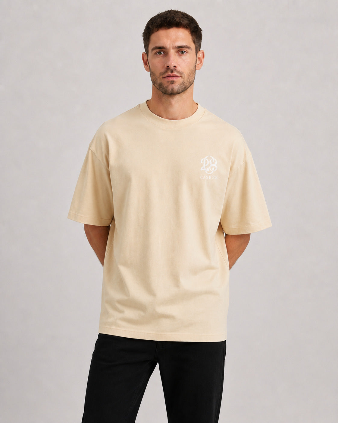 CASH28 Money Lover T-Shirt – Apricot front model fit