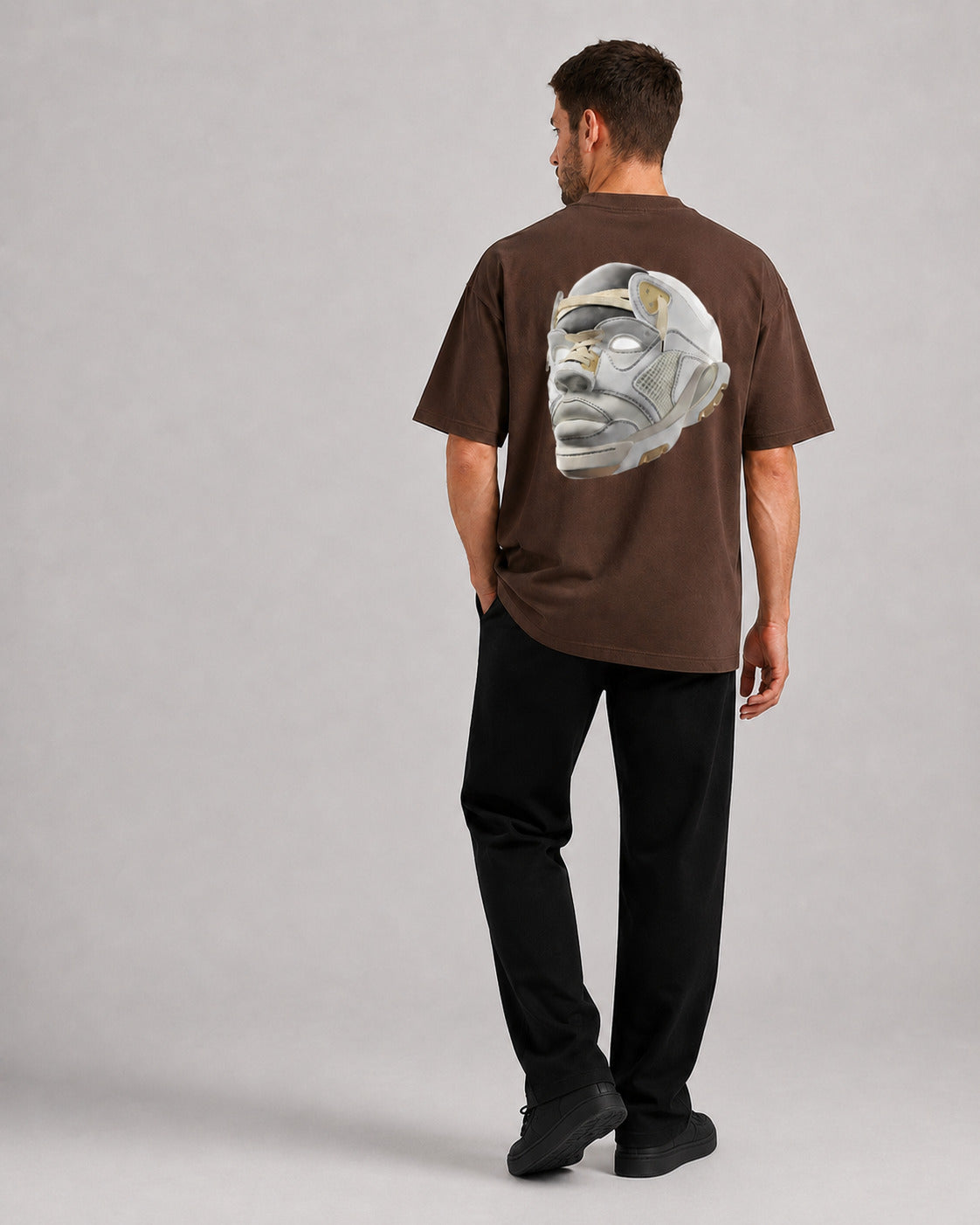CASH28 Sneaker Head T-Shirt – Coffee Brown back model fit