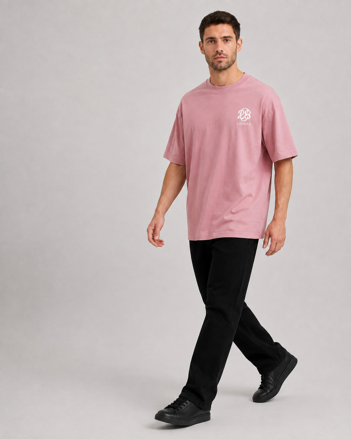 CASH28 Warning Bear T-Shirt – Pink front model fit
